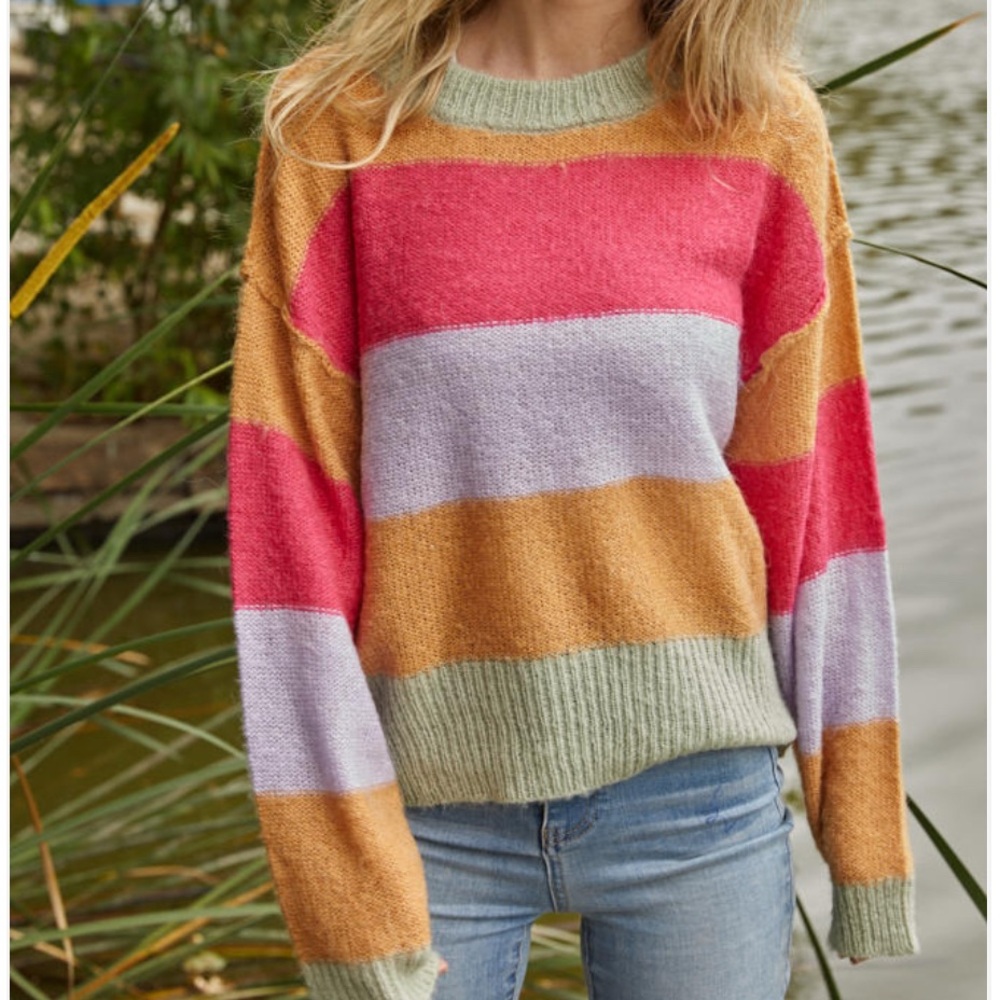 By Together On the Horizon Sweater Medium Striped Pullover Multicolor Stripes